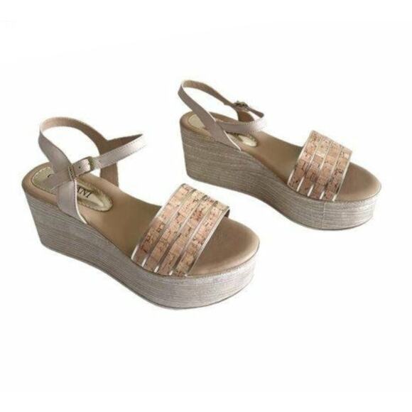 Cordani Jaida Ankle Strap Sandals Cork Gold Size 7.5/8 US 38 EU NIB Lightweight